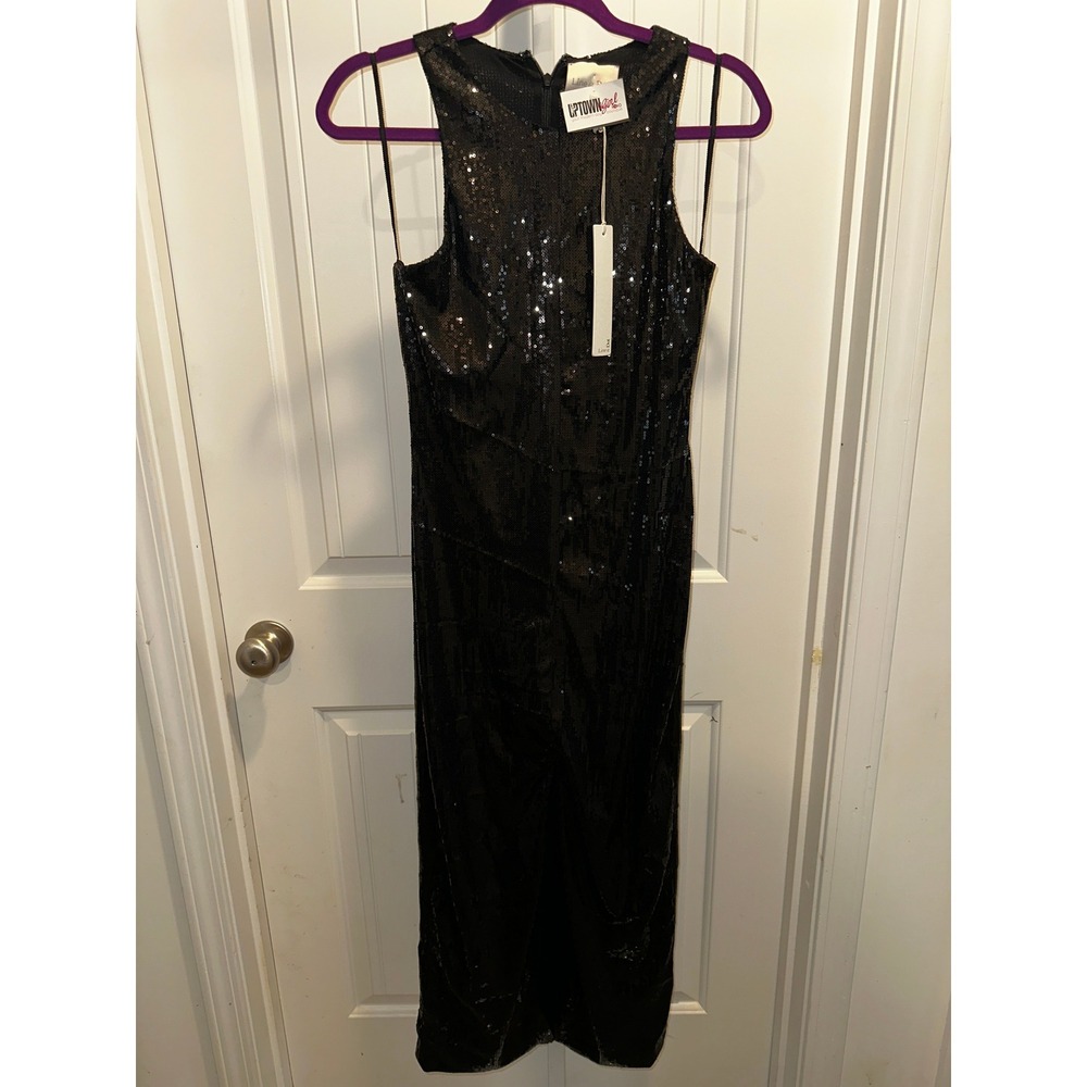 Line & Dot Black Sequin Sleeveless Midi Dress High Neck Formal Size S NWT